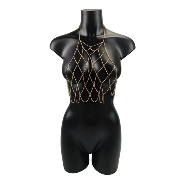 Body Jewelry Chain Halter Mesh Bralette dainty top - Picture 13 of 16